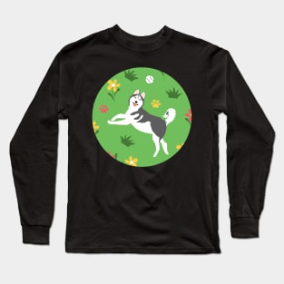 Siberian Husky Playing with Balls Long Sleeve T-Shirt